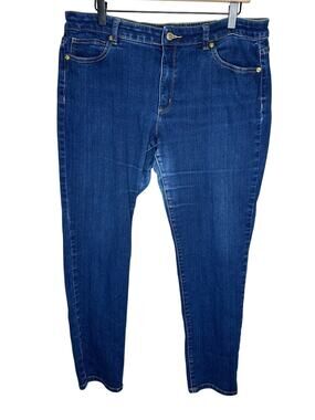 Michael Kors Jeans 16 Izzy Skinny Dark Blue Wash High Waist Gold Rhinestone Plus